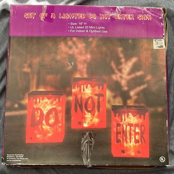 Halloween Decoration Set of 3 Sign Mini Lights Size 18" H " DO NOT ENTER" - Picture 1 of 8